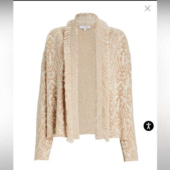 Intermix Simone Fringed Jacquard Cardigan Beige Size XL - Picture 2 of 6